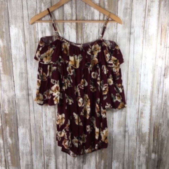 Altar'd State Tops - Altar'd State Red Floral Cold Shoulder Blouse